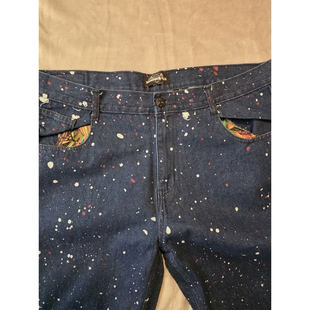 Diamond Stash Jeans Men's 40x32 Blue Paint Splatter Straight Leg Denim